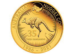 Exkluzivní zlatá mince Kangaroo / Nugget 1 Oz 2021 (35. výročí ) PROOF