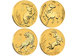 Lunární série III. - sada zlatých mincí 4 x 1 Oz Rok myši, Rok buvola, Rok tygra a Rok králíka (2020-2023)