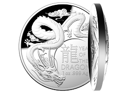 Stříbrná mince Lunární série Year of the Dragon (Rok draka) 1 Oz 2024 Dome PROOF (Lunar RAM)