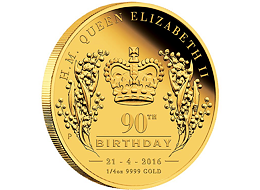 Zlatá mince Královna Alžběta II. 90.výročí narození (H.M.Queen Elizabeth II.) 1/4 Oz 2016 Proof