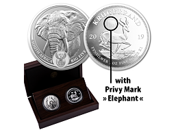Exkluzivní stříbrné mince Big Five 2x 1 Oz Elephant + Krugerrand (Privy Slon) 2019 PROOF - (1.)