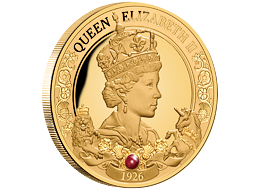 Exkluzivní zlatá mince Královna Alžběta II. 95. výročí narození s rubínem (H.M.Queen Elizabeth II.) 1 Oz 2021 PROOF