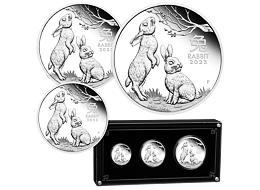 Lunární série III. - sada tří stříbrných mincí Year of the Rabbit (Rok králíka) 2023 (1/2 Oz, 1 Oz, 2 Oz) PROOF