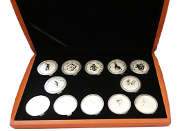 Kompletní sada Lunární série I. 12 x 1 Oz stříbrných mincí 1999-2010 + Etue
