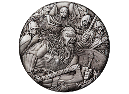 Stříbrná mince 2 TVD Stříbrná mince 2 Oz Vikingové (Warfare) 2018 Antique High Relief