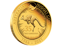 Exkluzivní zlatá mince Kangaroo / Nugget 1 Oz 2021 (35. výročí ) PROOF