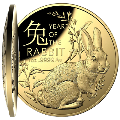Exkluzivní zlatá mince Lunární série Year of the Rabbit (Rok králíka) 1 Oz 2023 Dome PROOF (Lunar RAM)