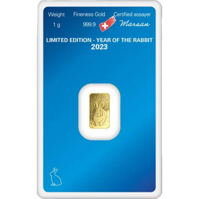 Investiční zlato - zlatý slitek 1g Argor Heraeus SA Year of the Rabbit (Rok králíka) 2022 Limited Edition