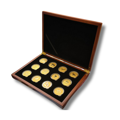 Kompletní sada zlatých mincí Lunar I 12 x 1 Oz (1996 - 2007) + etue