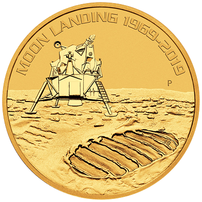 Zlatá mince 1 Oz Moon Landing 2019 (50.výročí přistání na Měsíci)