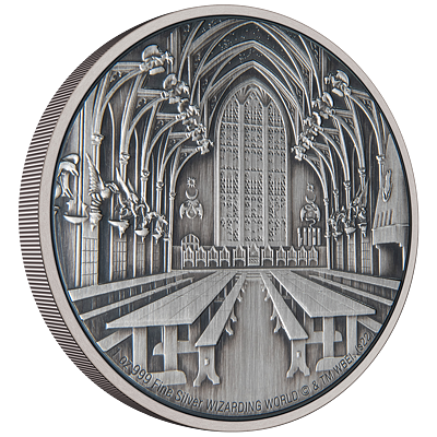 Stříbrná mince Bradavice™- Velká síň 1 Oz 2022 Antique