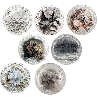 Exkluzivní kolekce stříbrných mincí 7 x 5 Oz Seven Summits (2016-2022) Ultra High Relief