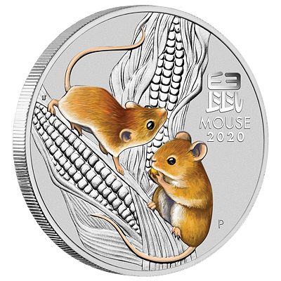 Lunární série III. - stříbrná mince Year of the Mouse (Rok krysy) 1/2 Oz 2020 Color