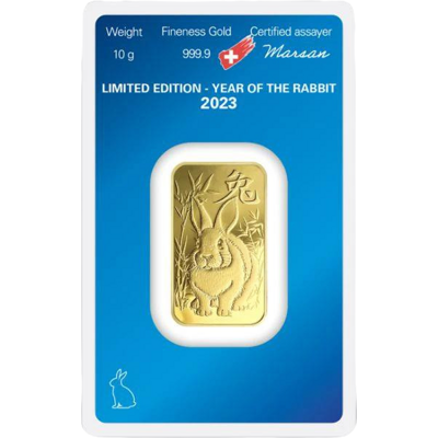 Investiční zlato - zlatý slitek 10g Argor Heraeus SA Year of the Rabbit (Rok králíka) 2023 Limited Edition