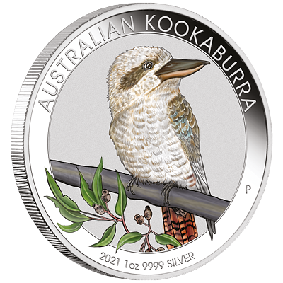 Stříbrná mince 1 Oz Australian Kookaburra (Ledňáček) 2021  COLOR (World Money Fair Berlin 2021)