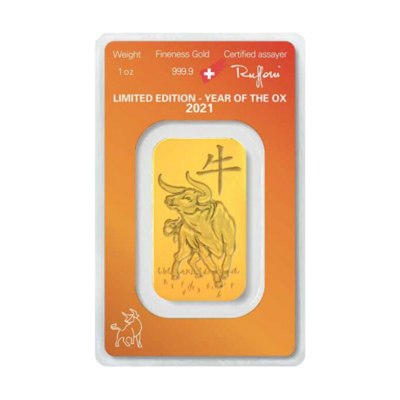 Investiční zlato - zlatý slitek 1 Oz Argor Heraeus SA Year of the Ox (Rok buvola) 2021 Limited Edition
