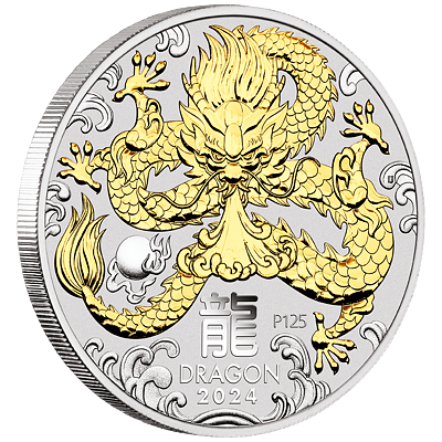 Lunární série III. - stříbrná mince Year of the Dragon (Rok draka) 1 Oz 2024 Gilded