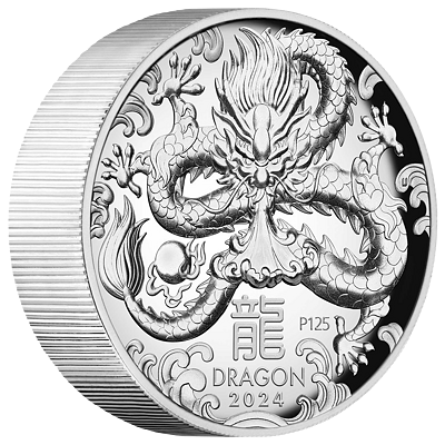 Lunární série III. - stříbrná mince Year of the Dragon (Rok draka) 5 Oz 2024 High Relief PROOF