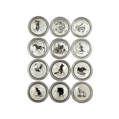 Kompletní luxusní sada Lunární série I. 12 x 2 Oz stříbrných mincí 1999-2010 - RARITA !!!