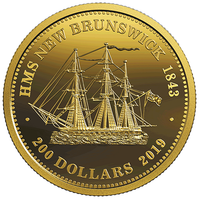 Exkluzivní zlatá mince HMS New Brunswick 1 Oz 2019 PROOF