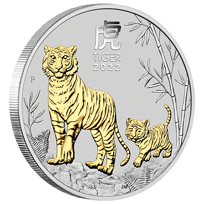 Lunární série III. - stříbrná mince Year of the Tiger (Rok tygra) 1 Oz 2022 Gilded