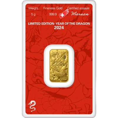 Investiční zlato - zlatý slitek 5g Argor Heraeus SA Year of the Dragon (Rok draka) 2024 Limited Edition