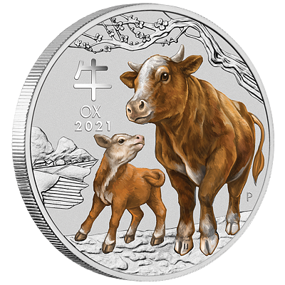 Lunární série III. - stříbrná mince Year of the Ox (Rok buvola) 2 Oz 2021 Color