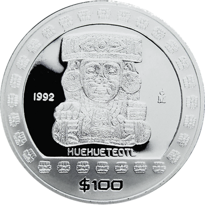 Stříbrná mince N$5 Huehuetéotl 1 Oz 1993 (Aztec Collection) - 2.jakost
