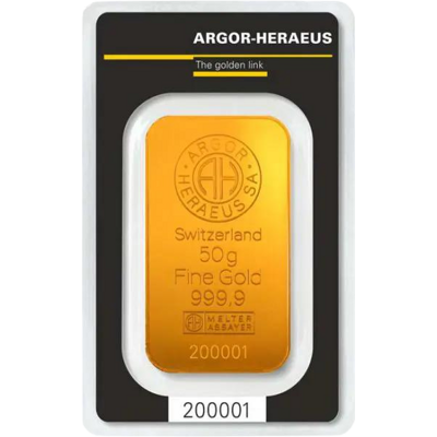 Investiční zlato - zlatý slitek 50g Argor Heraeus