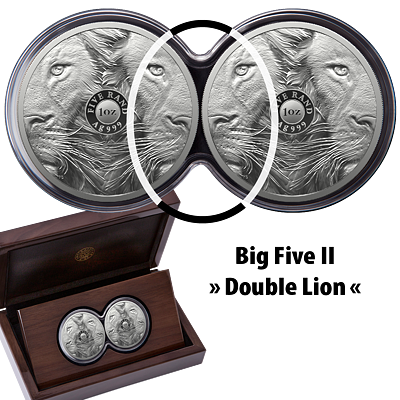 Exkluzivní stříbrné mince Big Five II 2x 1 Oz Double Lion (Lev) 2022 PROOF - (2.)