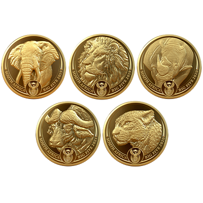 Kompletní sada zlatých mincí Big Five 5 x 1 Oz (2019-2021) PROOF