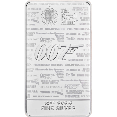 Investiční stříbro - stříbrný slitek 10 Oz  The Royal Mint - James Bond 007 - No Time to Die